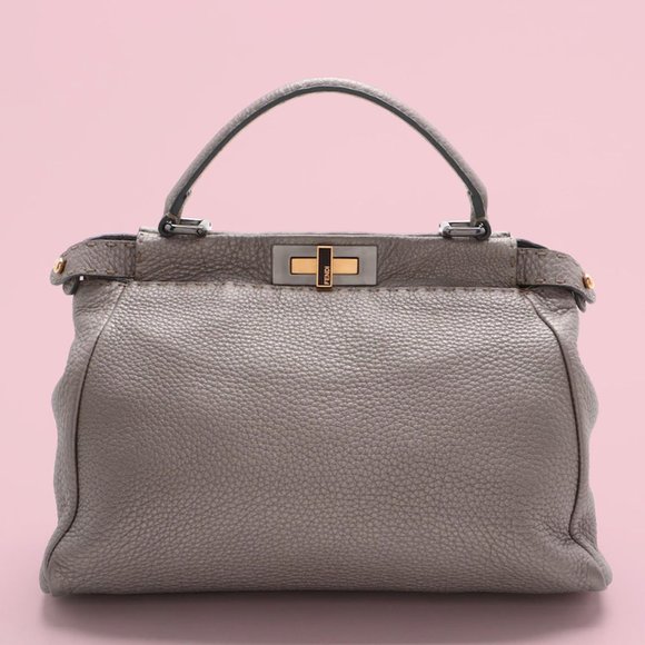 Fendi Medium Gray Leather Selleria Peekaboo Bag - Picture 2 of 14